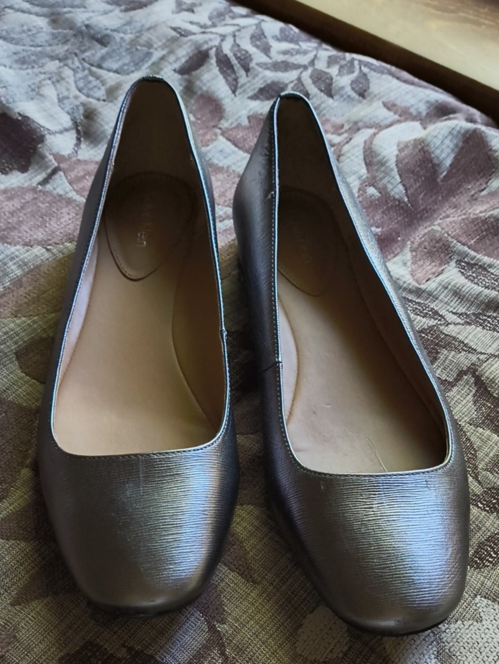 New Calvin Klein Metallic Brown Square-Toe Ballet Flats Size 9